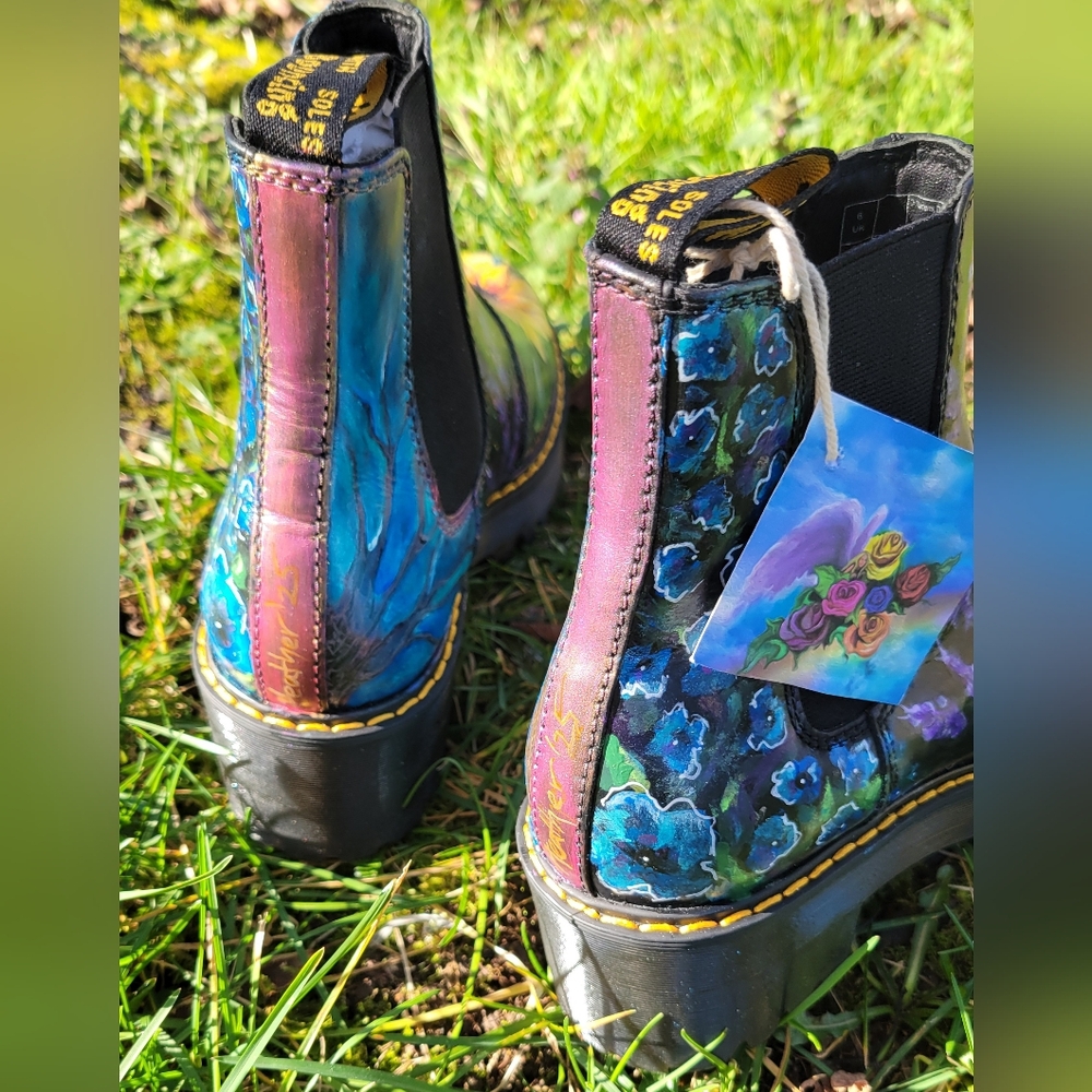 Handpainted Doc Marten Chelsea Platform Boots Sunflower Design One of a Kind! - Picture 10 of 16